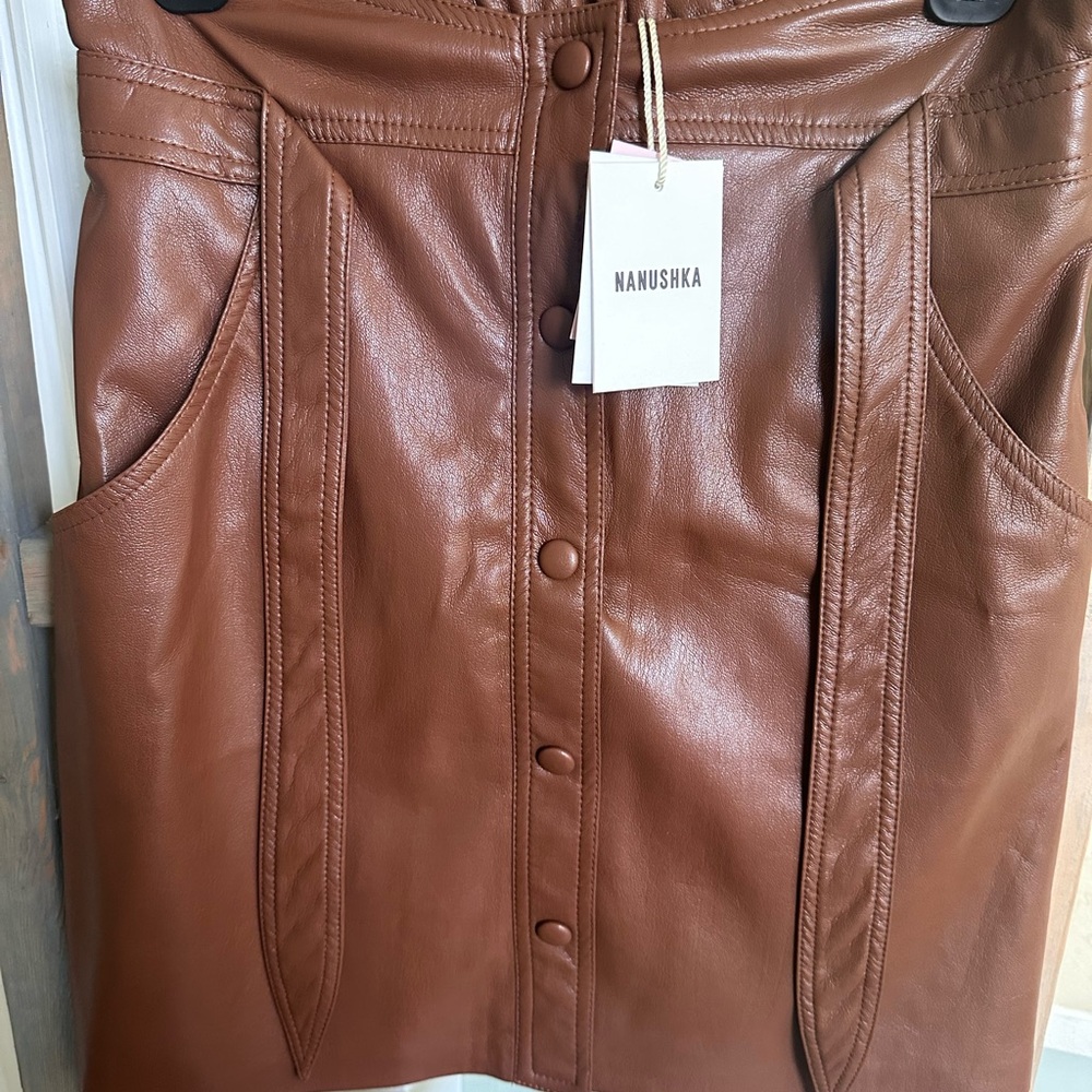 Nanushka Tan Vegan Leather Button-Front Skirt
